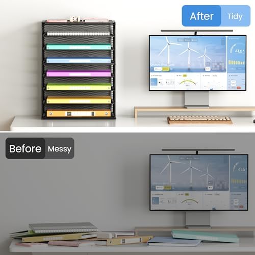 Lavatino 2 Pack 8-Tier Office Desk File Organizer, Letter Tray Paper Organizer with Handle, Including 5 Adjustable Slide Trays for Organizing Desktop Workspace Accessories and Supplies (Black Mesh) - Image 5