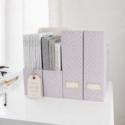 BLU MONACO | Foldable Magazine File Holder Set of 4 | Moroccan Tile Cardboard Organizers | Vertical Desk and Shelf Storage for Home Office Dorm | Decorative File Boxes - Image 4
