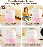 AINUOQI Laundry Basket with Handles - Blanket Basket & Hampers for Bedroom Aesthetic, Laundry Hamper & Blanket Storage for Living Room, Clothes Hamper, Tall, Large 17" x 14" x 22”, Pink & White - Image 4