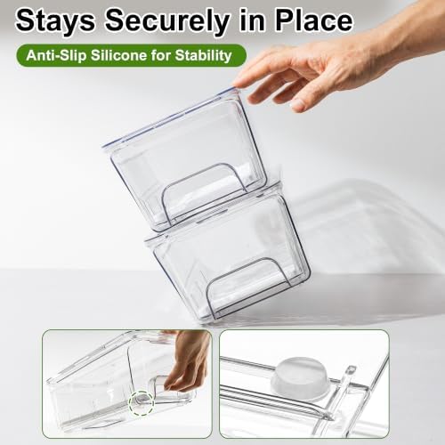 ANDGOO Pull-Out Fridge Organizer Bins, 4-Pack, Drain Tray, Clear - Image 6