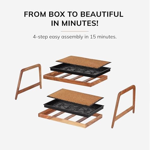 Anji Mountain Heavy Duty Waterproof Wooden Shoe Storage Mat Organizer/Boot Storage Tray Multi Use for Entryway with Coir, Tan and Blue Insert, 2 Tier, Fits 4 Pair (26.5" Wide) - Image 7