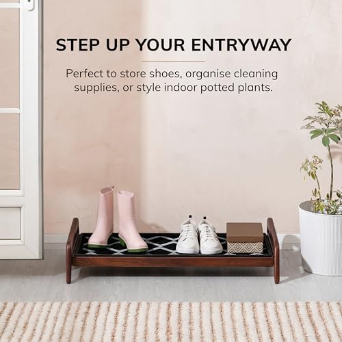 Anji Mountain Heavy Duty Waterproof Wooden Shoe Storage Mat Organizer/Boot Storage Tray Multi Use for Entryway with Coir, Black and Ivory Diamond Insert, 1 Tier, Fits 3 Pair (36.5" Wide) - Image 2