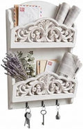 Rustic Key and Mail Holder, 2 Slot Wall Organizer with 3 Key Hooks by Unknown