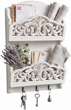 Rustic Key and Mail Holder, 2 Slot Wall Organizer with 3 Key Hooks by Unknown