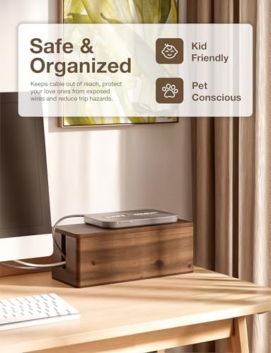 TIDITA 16" L Wooden Large Cable Management Box Round Edge (Walnut Color) - Image 5