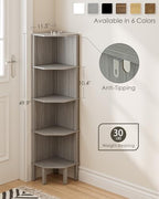 Corner Shelf, 5 Tier Corner Bookshelf, Display Corner Shelf Stand with Storage Rack, Wall Corner Bookshelf for Living Room, Bedroom, Office, Grey - Image 2