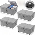 Geelin 4 Pack Under Bed Storage with Wheels, 10 Inch Height 65L Large Capacity Foldable Underbed Storage Bins with Lids & Handles, Easy Assembly Rolling Under Bed Containers for Clothes Blankets, Gray by Geelin