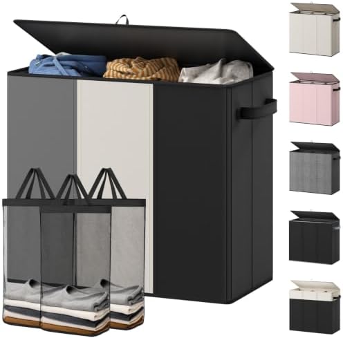 Optish 180L Laundry Hamper 3 Section, Large Hamper with Mesh Bags & Lid by Optish