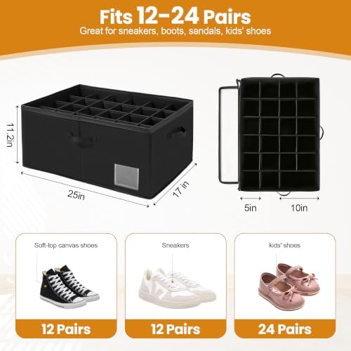 Shoe Organizer for Closet,Foldable Box with Clear Cover,Adjustable dividers - Image 3