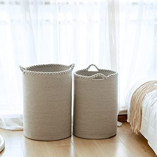 72L Woven Laundry Basket,Tall Wicker Laundry Basket for Blankets,Clothes,Pillows,Toys,Shoes Large Cotton Laundry Hamper for Bedroom Living Room Bathroom - Image 5