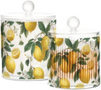Lemon Slice Flowers Qtip Holder Waterproof Dustproof Apothecary Jars with Lids For Bathroom Cotton Swabs Makeup Sponges Floss Picks Bath Salts 2 Pack - Image 2