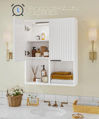HAIOOU Fluted Bathroom Wall Cabinet with Motion Sensor Light - White - Image 4