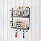 Spectrum Mail and Key Organizer for Wall, Vintage 2-Tier Mail Holder for Wall with 5 Key Hooks, Farmhouse Entryway Key and Mail Holder, Hanging Mail Organizer Rack for Letters Bills, Industrial Gray - Image 4