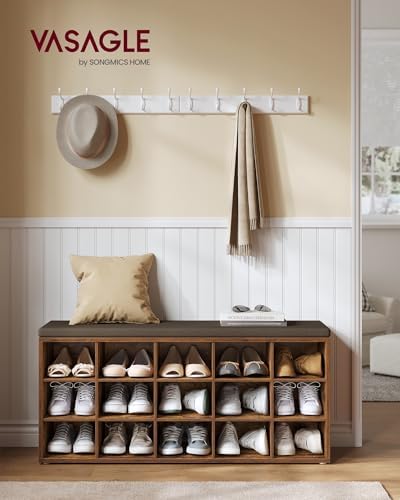 VASAGLE Shoe Bench with Cushion, 15 Compartments, 11.8 x 41.3 x 18.9 Inches - Image 2