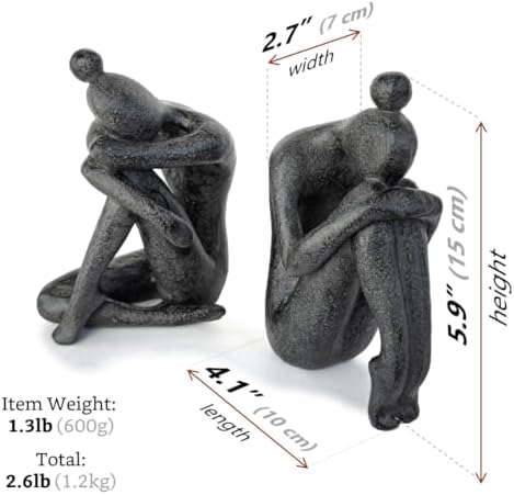 Ambipolar Yoga-Style Black Decorative Bookends, Resin Book Stand to Hold Books Heavy Duty, Book Stoppers for Home Decor, Office Desk, Living Room Decor. Black. Book Ends for Shelf - Image 2