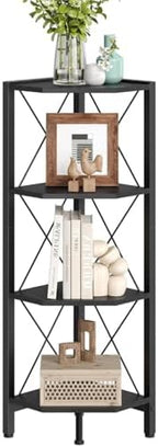 CHOEZON 4-Tier Corner Shelf, Corner Bookcase, 43.3" Tall Vertical Display Rack, Plant Stand, Open Storage Shelf, for Living Room, Bedroom, Study, Kitchen, Black TCJ14BB - Image 7