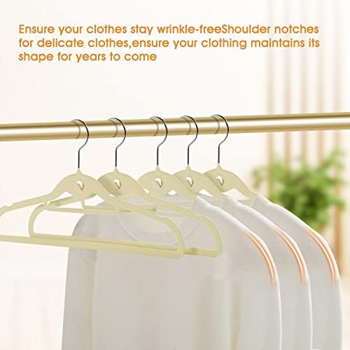 Velvet Clothing Hangers Slim Stackable Non-Slip Beige Suit Hanger Space Saving Clothes Hanger Heavy Duty Adult Hangers with 360°Swivel Hook Pack of 20 - Image 5