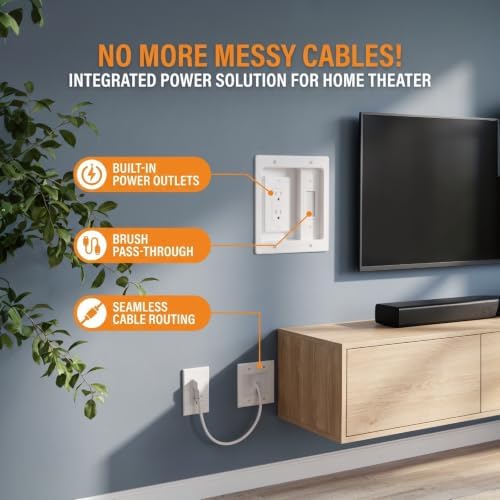Wall Cable Management Kit, with 9ft Power Cord, Brush Wall Plate & Bracket - Image 2