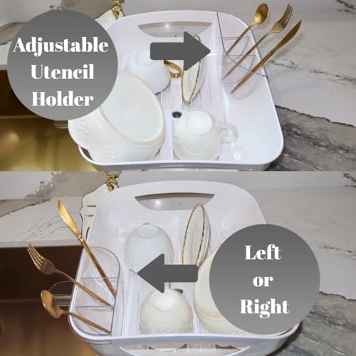 Dish Drying Rack, Modern Sink Drainer with Strainer extenable spout, Pots & Pans, Space Saving Kitchen Dish Racks, Kitchen Counter Dish Drainer Off White escurridor de cocina platos - Image 6