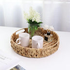 YRMT Water Hyacinth Serving Tray Round Woven Tray with Handles Boho Decorative Tray for Breakfast, Coffee, Table, Dining 13" x 13" x 2.3" - Image 5
