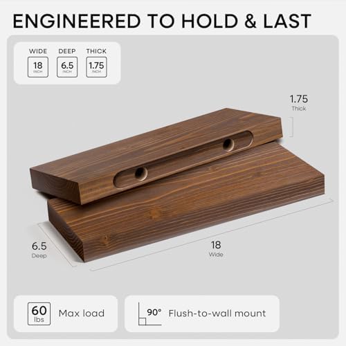 Homeforia 18 Inch Floating Shelves, High-End Solid Pine Wood, Set of 2 - Image 2