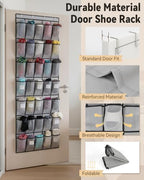 dodowin Over Door Shoe Organizers, 2 Pack, 24+40 Pockets, Black/Grey - Image 4
