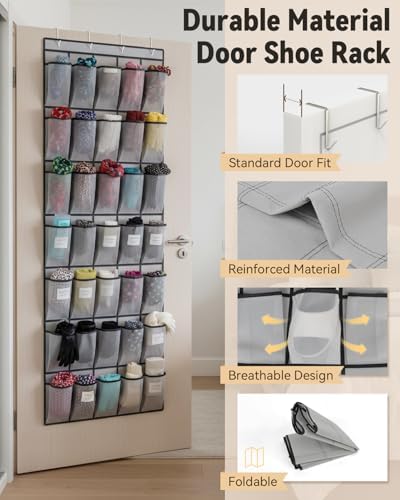 dodowin Over Door Shoe Organizers, 2 Pack, 40 Pockets Each, Black/Grey - Image 4