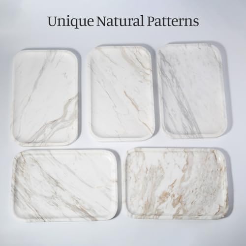 Karibiber Marble Vanity Tray, Marble Bathroom Tray Countertop, Decorative Trays for Dresser Organizer, White Stone Storage Serving Trays for Kitchen, Perfume, Jewelry Cathall Holder, Unique Veining - Image 3