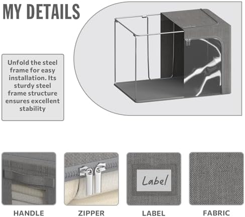 4 Pack Clothes Storage Bins with Metal Frame - 66L Stackable Storage Box with Lid，Foldable Storage Container Organizer for Clothes，Linen Fabric Storage Box with Clear Window＆Zippers＆Handles - Image 3
