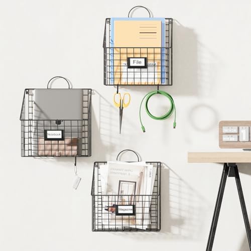 3 Packs Hanging Wall File Organizer with Hooks, Magazine Rack ,Mail Basket - Image 2