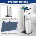 Toilet Paper Holder Stand with Phone Shelf, Rustproof Free Standing Toilet Paper Stand for 4 Rolls, Toilet Roll Dispenser Storages for Phones, Wipe, Wallet and Small Items, Black - Image 4