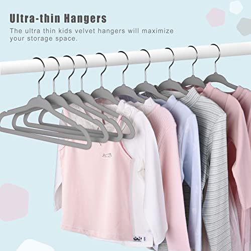 BAGAIL 50 Pack Kids Velvet Hangers 14 Inches Children's Clothes Hangers Non-Slip Baby Hangers for Infant/Toddler (Grey) - Image 5