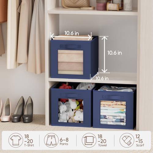 Homsorout Storage Cube 11 Inch - Cube Storage Bins with Window, Closet Storage Baskets with Handle, Fabric Bins for Closet, Shelves, Toys, Clothes, Set of 16, Navy Blue - Image 4