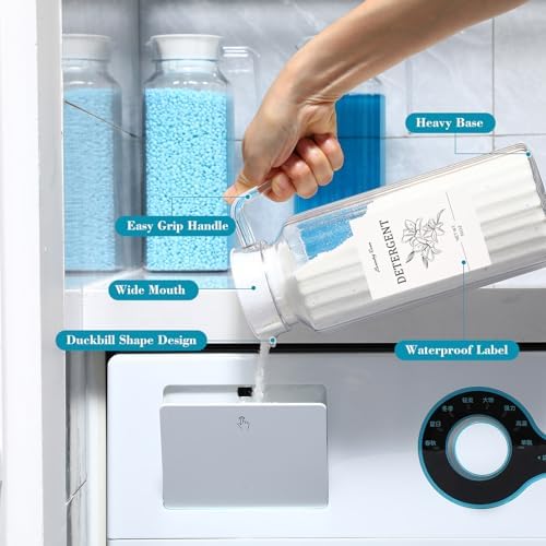 Potchen 3 Pack Laundry Detergent Dispenser Set, Clear Acrylic Liquid Detergent Container with Labels & Measuring Cups, Fabric Softener Dispenser for Laundry Room Organization(50 oz) - Image 3