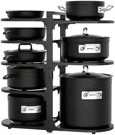 Adjustable Pots & Pans Organizer for Cabinet: 8-Tier Heavy Duty Pan Rack by Stayorganized