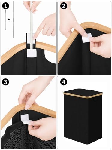 IEGrow Laundry Hamper with Lid,85L Laundry Basket with Mesh Bags,Black - Image 3