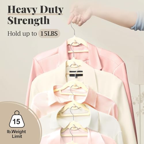 Velvet Hangers 50 Pack, S-Shaped and Stackable Felt Hanger(Ivory) - Image 3