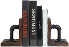 MyGift Burnt Wood Bookends with Metal Industrial Pipe Design, 2 Piece Set - Image 6