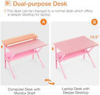 ODK 27.5 Inch Small Desk with Storage & Monitor Stand, Pink - Image 4