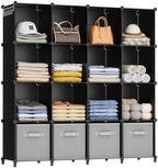 HOMIDEC Closet Organizers and Storage, 16 Cube Storage Organizer, Closet Organizer Bookshelf Cubes Shelves for Clothes, Bedroom, Kids Room, Bathroom, Wardrobe, Garment Racks, Black by DecorateYourHome