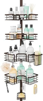 SWTYMIKI Shower Caddy Tension Pole - 4-Tier Corner Shower Organizer Tension Rod with Soap Holder, Toothbrush Holder & 4 Hooks, Adjustable Stainless Steel Bathroom Organizer 27.6 to 108.3 inch, Bronze by SwtyMiki-TidyHomeSweetLife