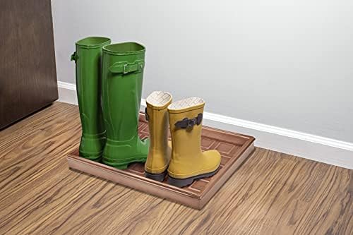 Good Directions 20″ x 14″ Decorative Squares Design Metal Boot Tray – Galvanized Steel with Copper Finish, Multi-Purpose Shoe, Plant & Pet Bowl Tray - Image 6