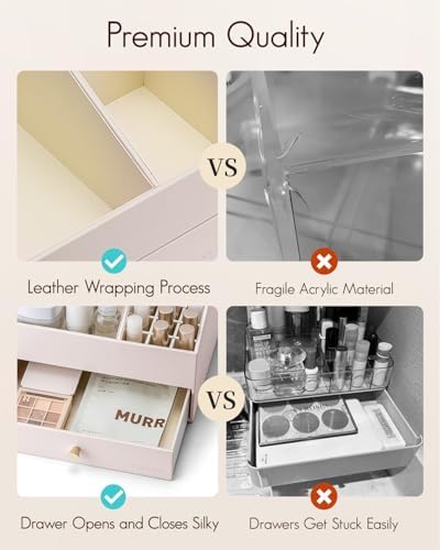 VLANDO 2-Layer Vanity Organizer with Drawers for Vanity,Apricot White - Image 6