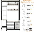 Hall Tree for Entryway 43", Bench with Shoe Storage, Large Coat Rack Shoe Bench with 5 Tier Shelves, 5 in 1 Design Front Door Shoe Rack and Wall Rack Hooks, and 2 Drawers (Rustic White) - Image 7