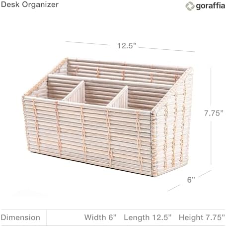 Rattan Desk Organizer – 4-Slot Letter Holder & Mail Organizer Countertop, 12.5"x6"x7.75" Wicker Mail Basket w/Metal Frame for Side Table, Boho Office Decor (White Wash) - Image 7