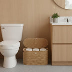 Coeusy Toilet Paper Storage Basket with Lid, Paper Rope Wicker Basket for Bathroom Organizers and Storage, Toilet Paper Holder for Up to 6 Mega Rolls, Boho Hand-Woven Decorative Decor, Natural - Image 2