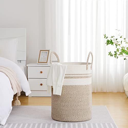 VIPOSCO 100L Extra Large Woven Laundry Basket Hamper, Brown White - Image 4