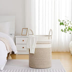 VIPOSCO 100L Extra Large Woven Laundry Basket Hamper, Brown White - Image 4