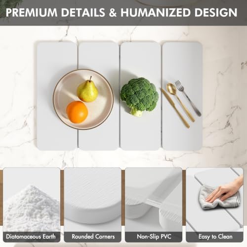 2-in-1 Stone Dish Drying Mat and Bamboo Dish Rack Combo, 24x16 Inch Super Absorbent Fast Dry Diatomaceous Earth Dish Drying Mat, Foldable Space Saver for Kitchen Counter Bathroom Apartment - Image 3