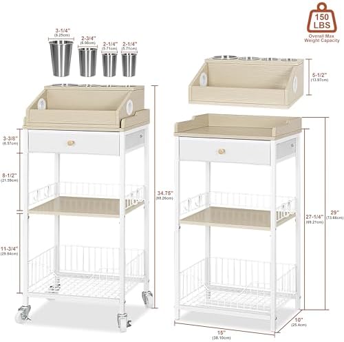 Makeup Organizer Cart, Removable Display Case, White and Natural - Image 7